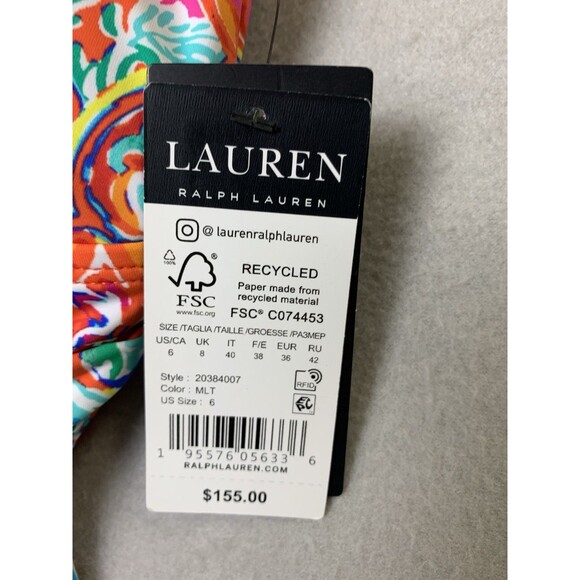 Lauren Ralph Lauren Bathing Suit Sz 6 Multi Paisley Over-The-Shoulder Underwire - Picture 4 of 9